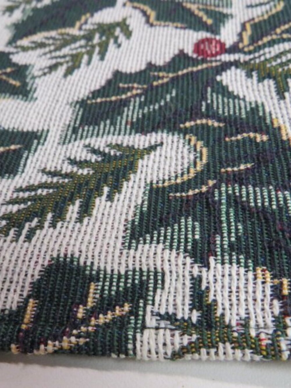 Vintage Victorian Holly Tapestry Table Runner Dark Forest Green Tassels 68x12 - Picture 7 of 9